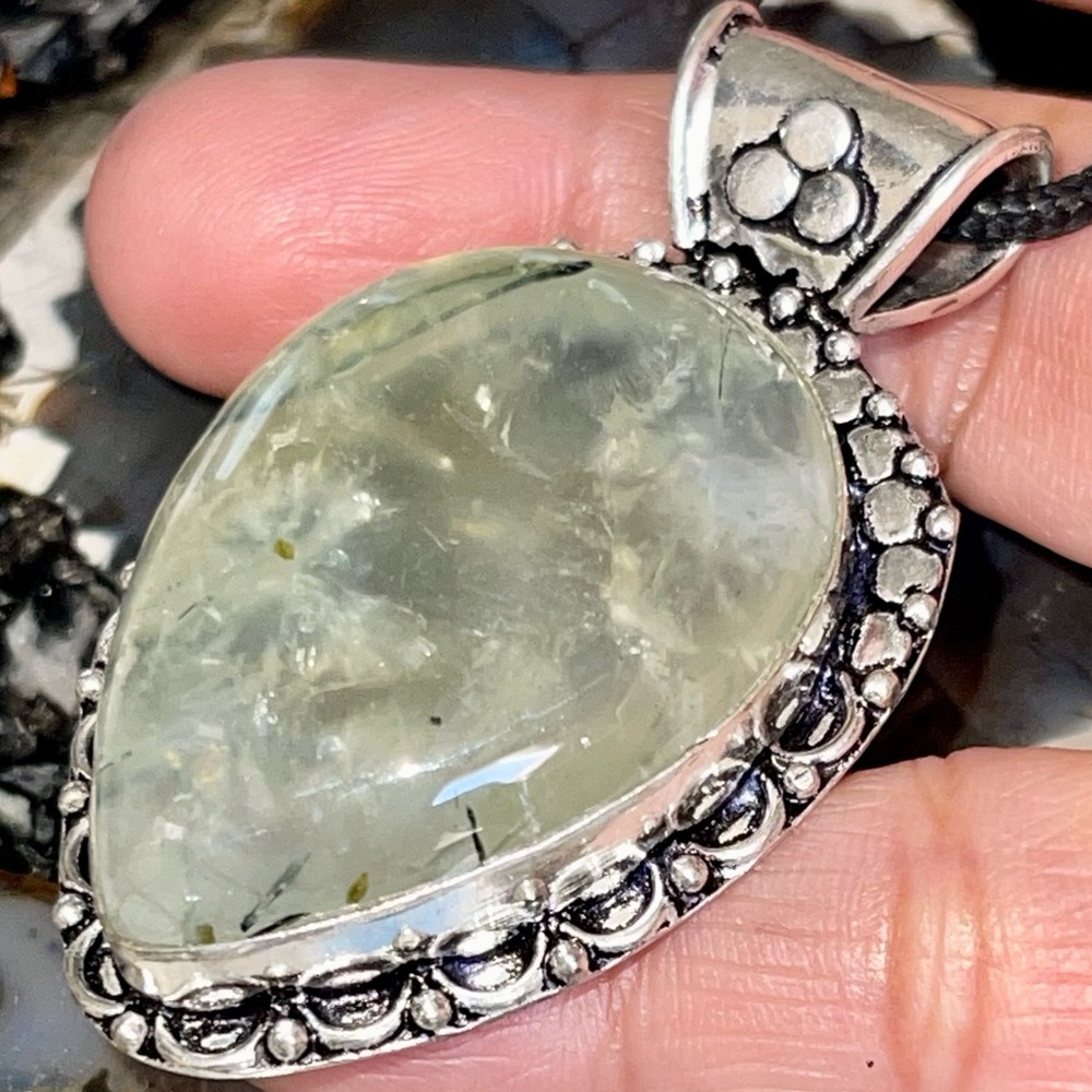 Teardrop Translucent Prehnite Pendant 2 1/4”